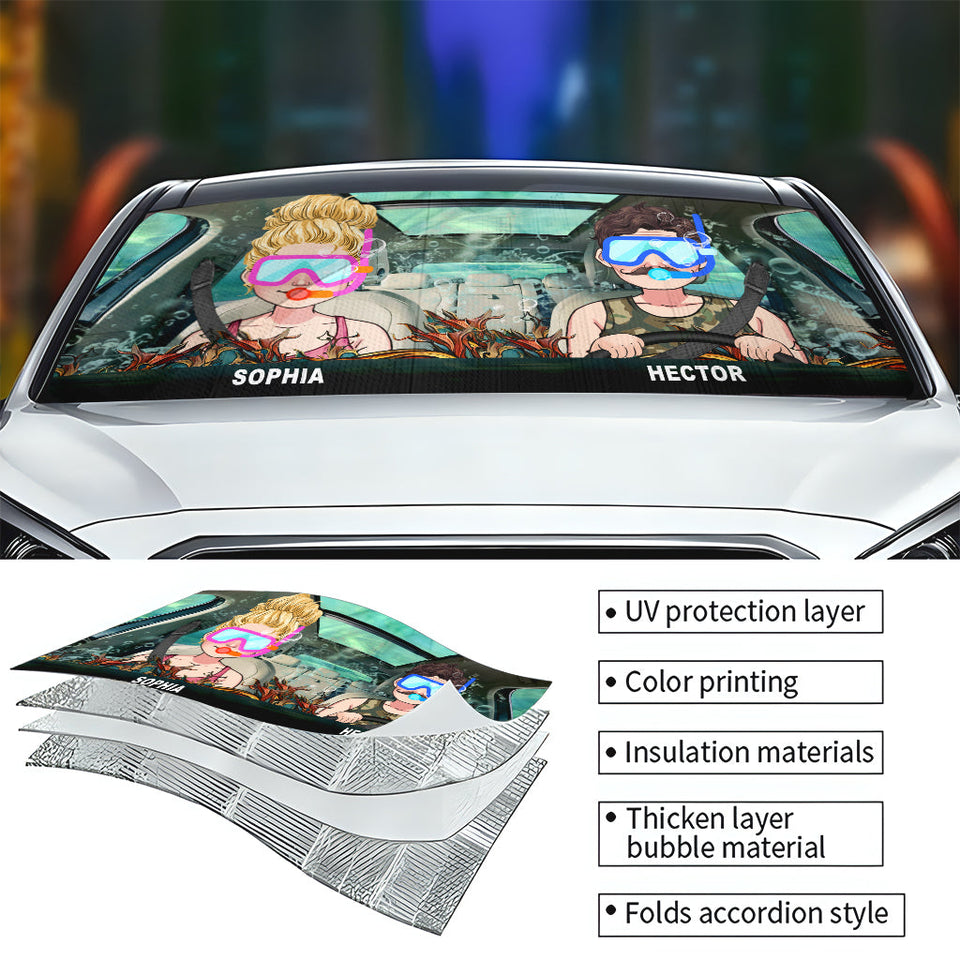 You And Me And The Sea - Personalized Scuba Diving Car Sunshade