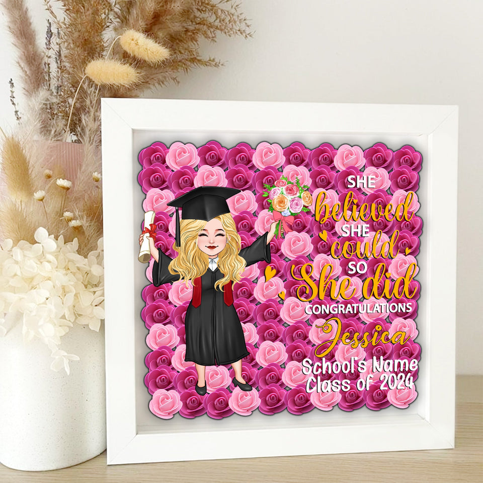 Graduation Girl 2024 - Personalized Graduation Custom Shaped Flower Shadow Box
