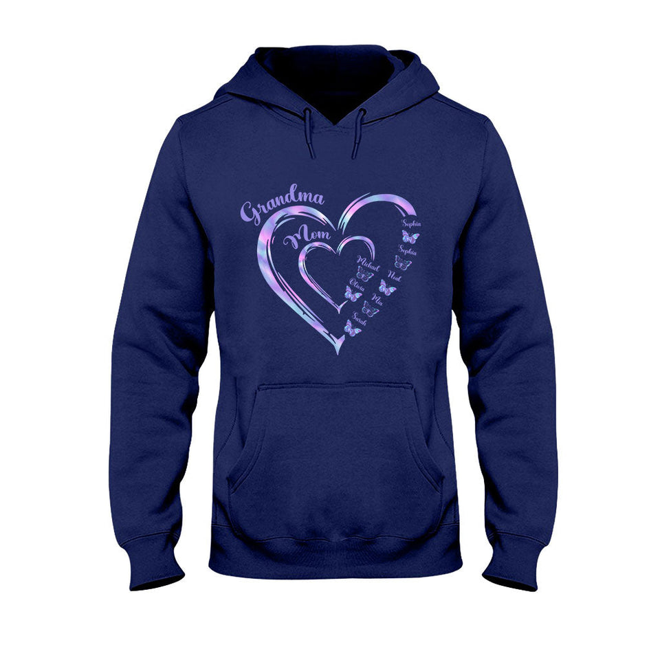 First Mom Now Grandma Butterfly Version - Personalized Grandma T-shirt And Hoodie