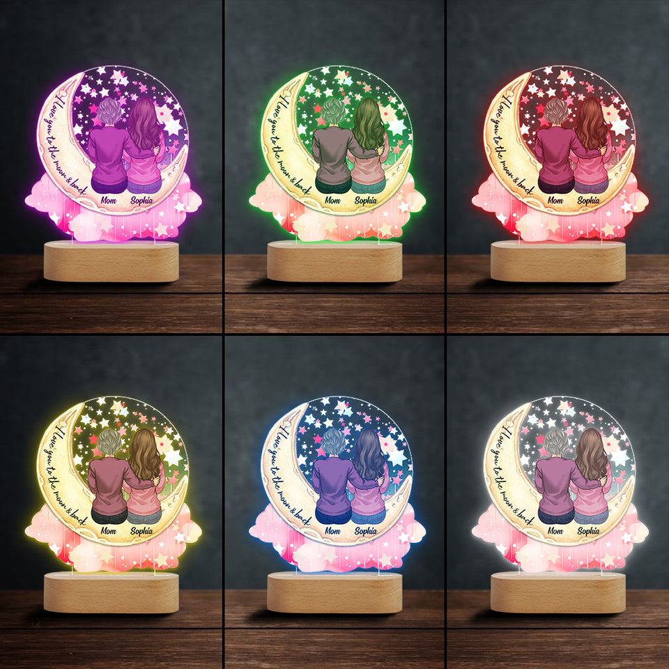 I Love You To The Moon And Back - Personalized Mother Shaped Plaque Light Base