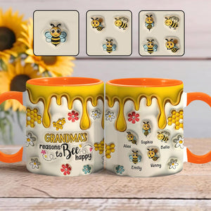 Grandma's Reasons To Bee Happy - Personalized Grandma Accent Mug