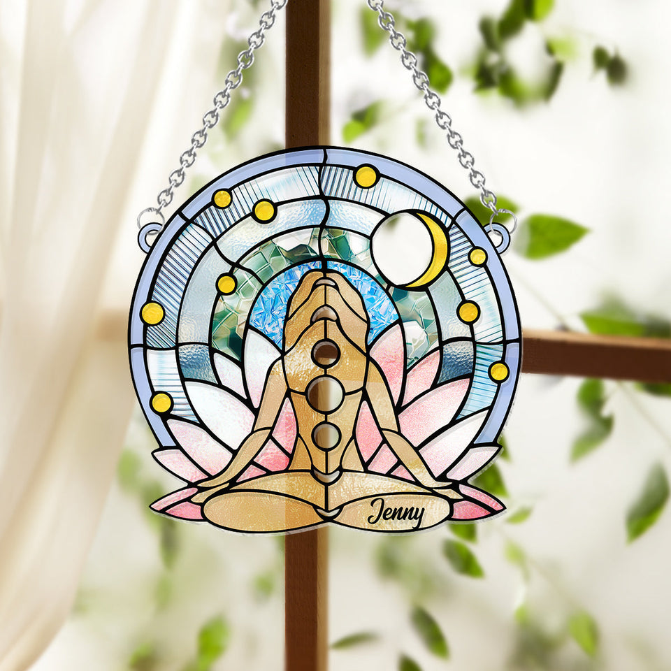 Namaste - Personalized Yoga Window Hanging Suncatcher Ornament