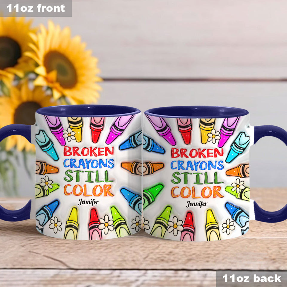 Mug personnalisé « Crayons cassés, mais toujours colorés » pour la prévention du suicide