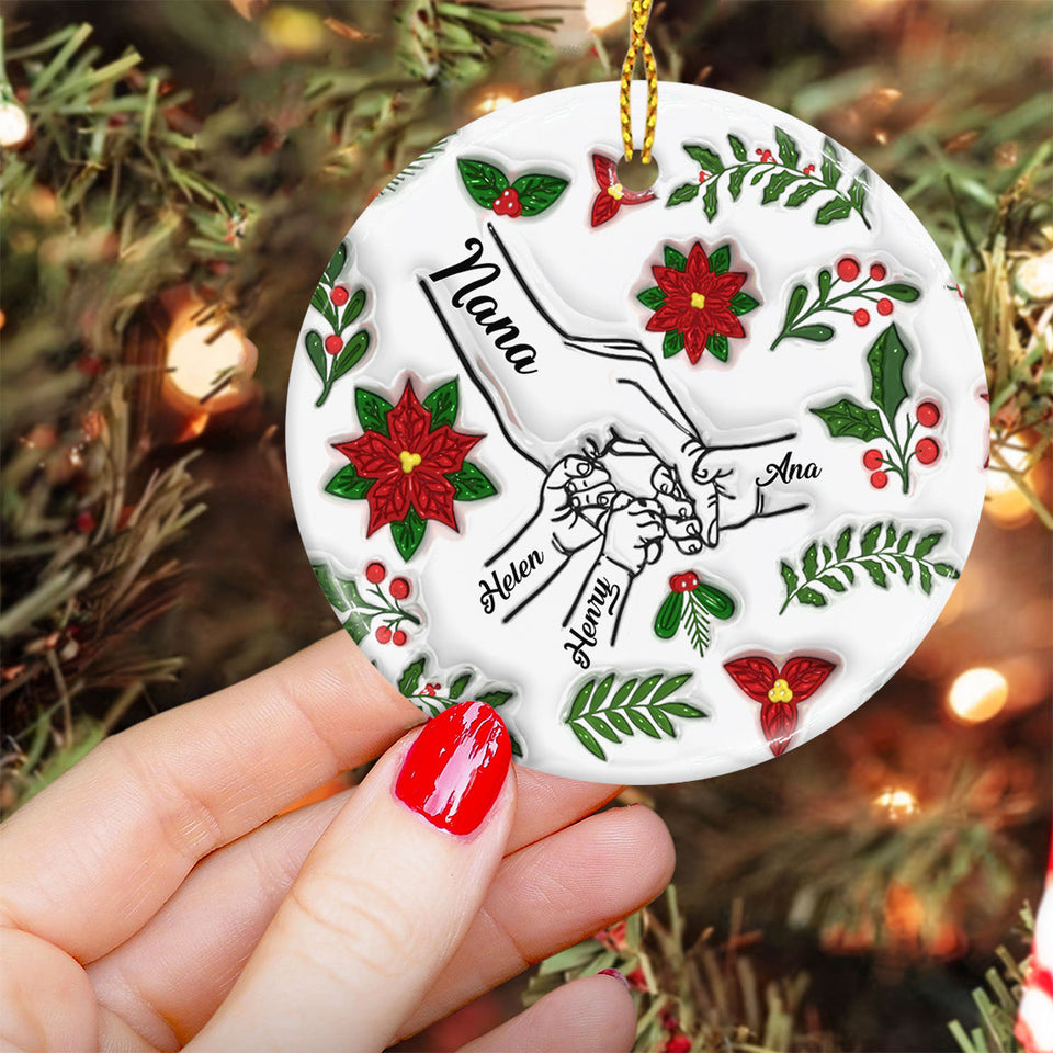 Hold My Hand, Hold My Heart - Personalized Grandma Ceramic Circle Ornament