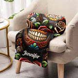 Roses And Skull - Personalized  Skull Blanket