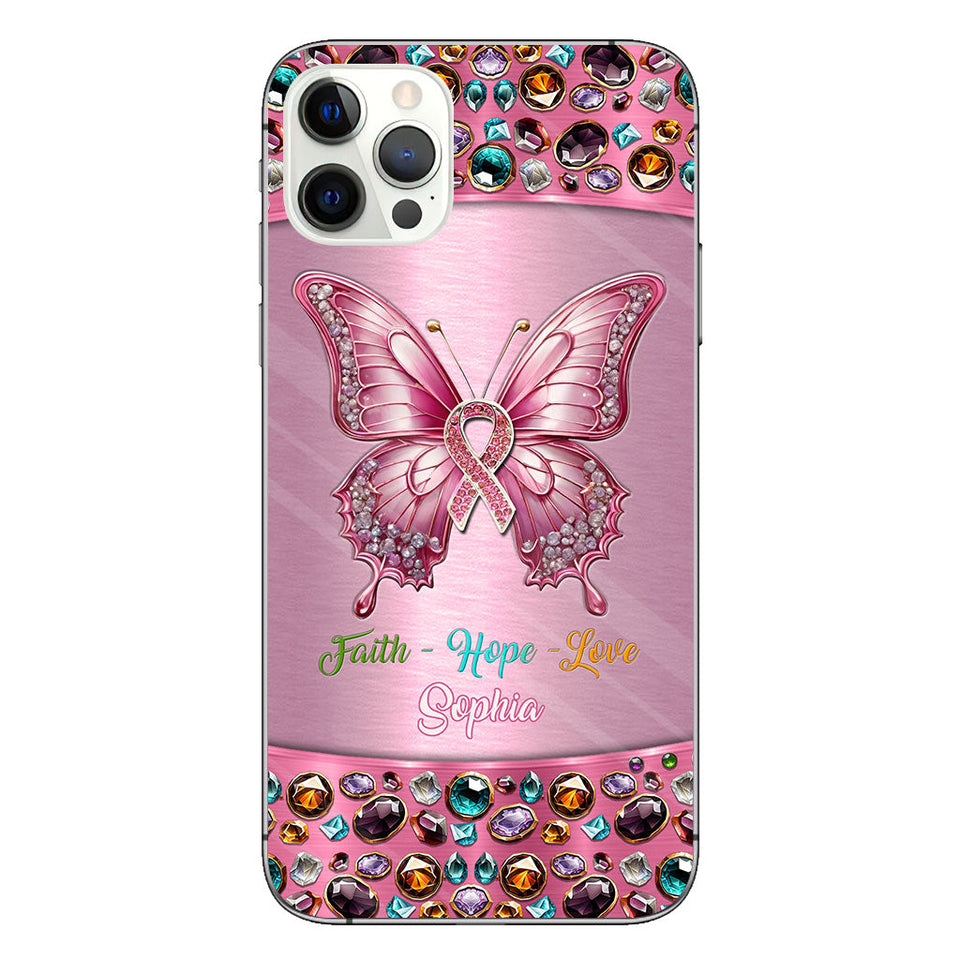 Hope For A Cure - Personalized Breast Cancer Awareness Clear Phone Case