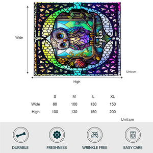 Cute Owl Stained Glass - Personalized Owl Blanket
