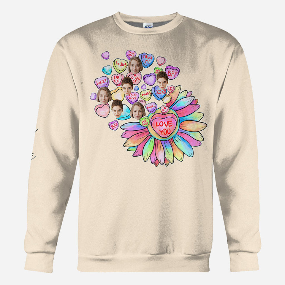 Heart Candy Flower BFF With Face Custom - Personalized Bestie All Over Shirt