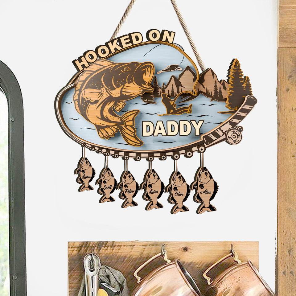 Hooked On Daddy - Personalized Father Pallet Wood Sign