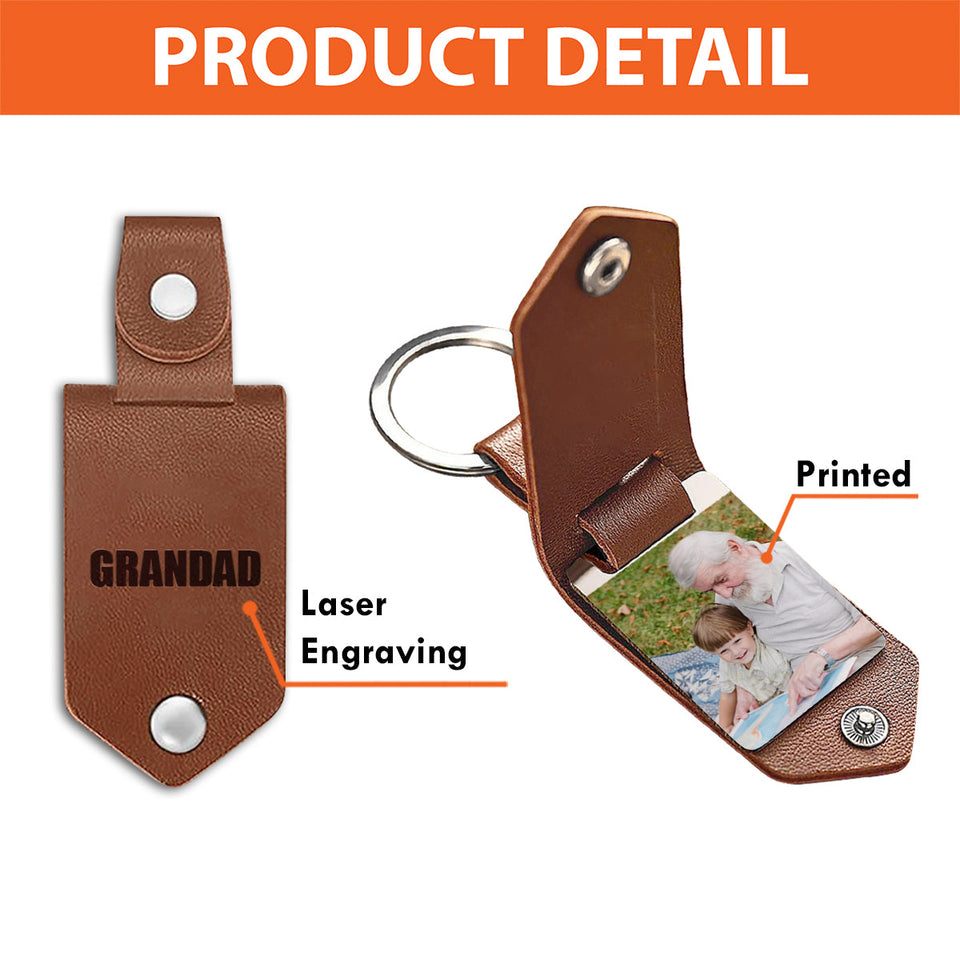 Best Grandpa Ever - Gift for grandpa - Personalized Leather Photo Keychain