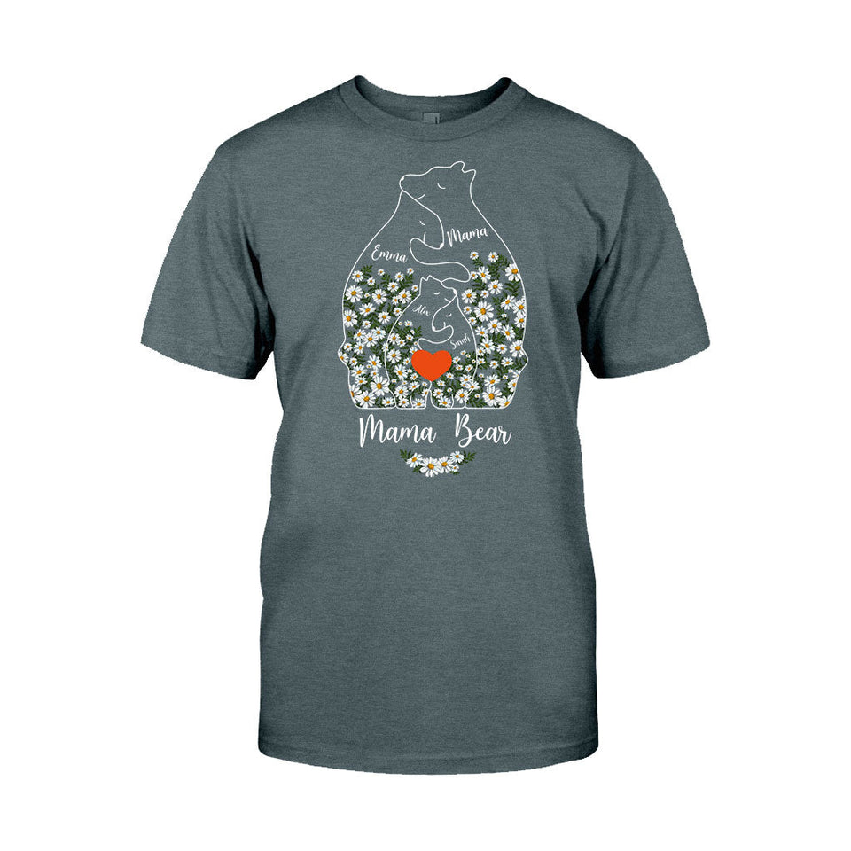 Floral Mama Bear And Cubs Hugging - Personalized Mother T-shirt And Hoodie
