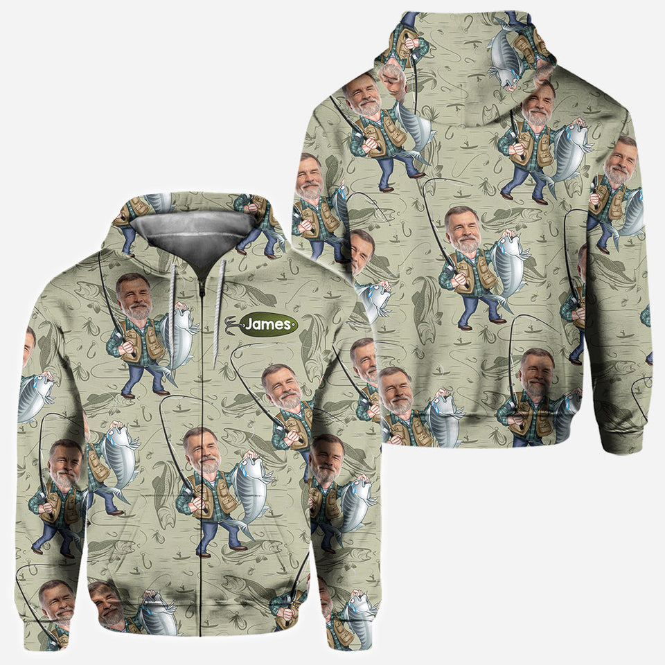 Funny Caricature Face - Personalized Fishing All Over Shirt