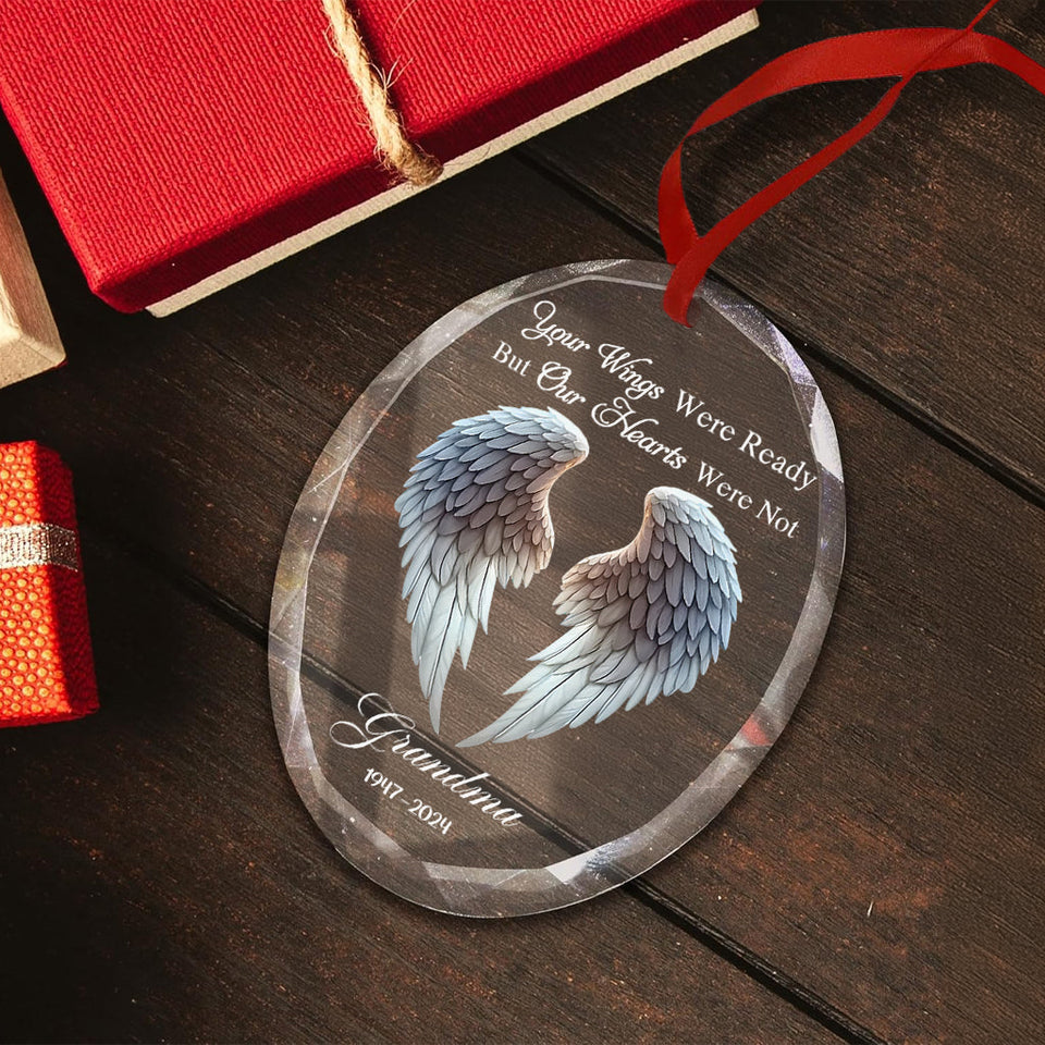 Magnifiques ailes d'ange - Ornement commémoratif ovale en verre personnalisé