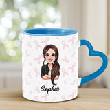 Dear Cancer You Picked The Wrong Bitch - Personalized Breast Cancer Awareness Heart Handle Mug
