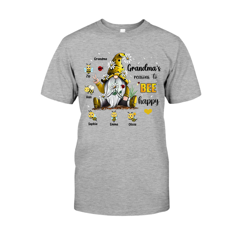 Grandma's Reasons To Bee Happy - Personalized Grandma T-shirt And Hoodie
