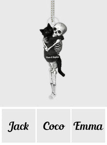 Funny Skeleton & Cat - Personalized Black Cat Custom Shaped Car Ornament