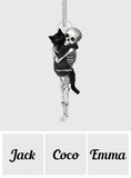 Funny Skeleton & Cat - Personalized Black Cat Custom Shaped Car Ornament