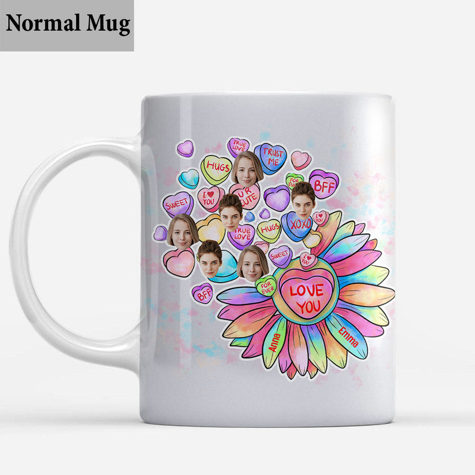 Heart Candy Flower BFF With Face Custom - Personalized Bestie Mug