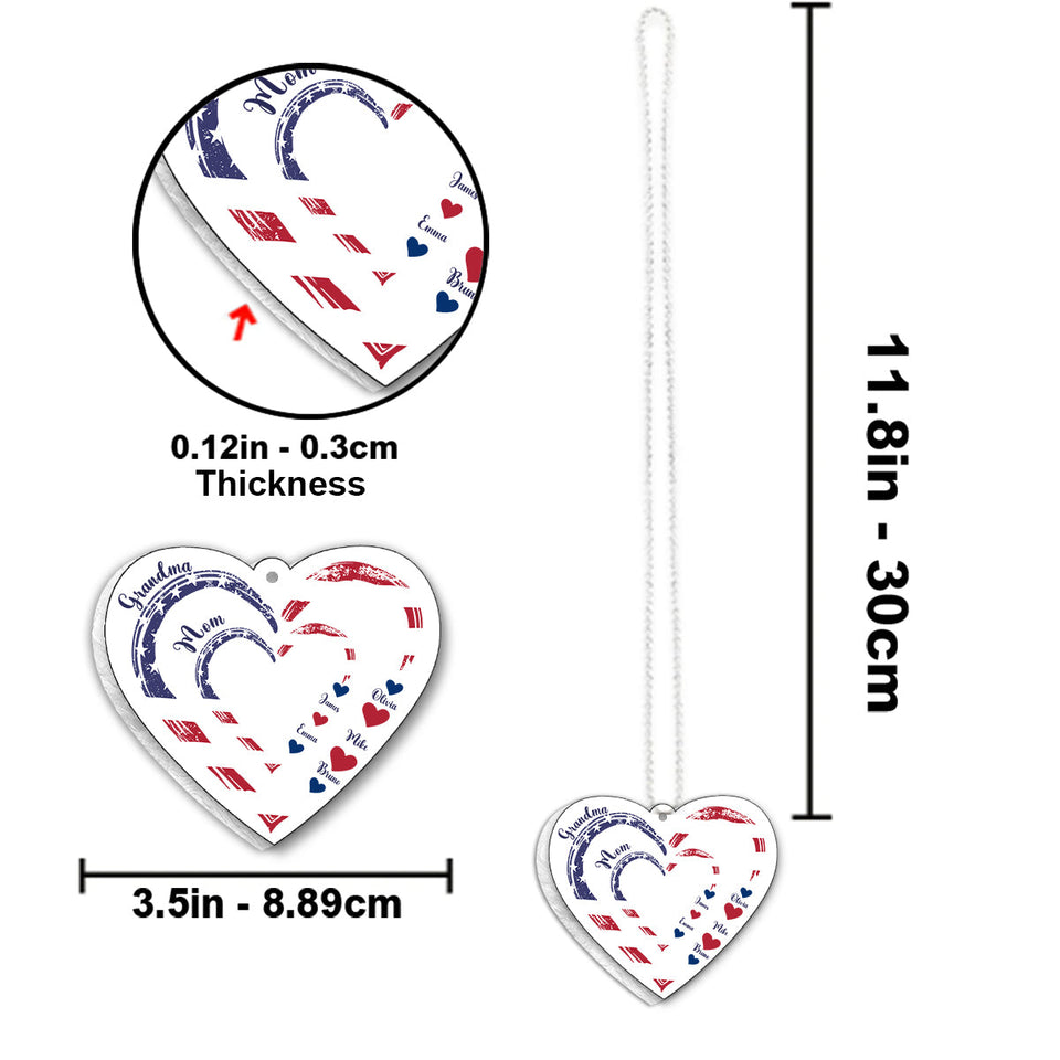 4th Of July Grandma's Hearts - Personalized Grandma Custom Shaped Car Ornament
