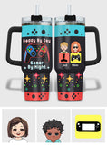 Daddy By Day Gamer By Night - Personalized Father Tumbler With Handle