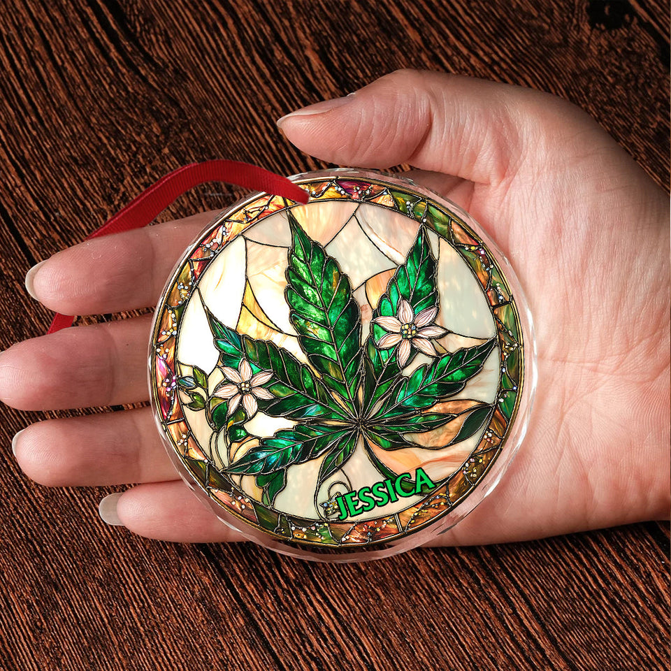 High Christmas - Personalized Weed Round Shaped Glass Ornament
