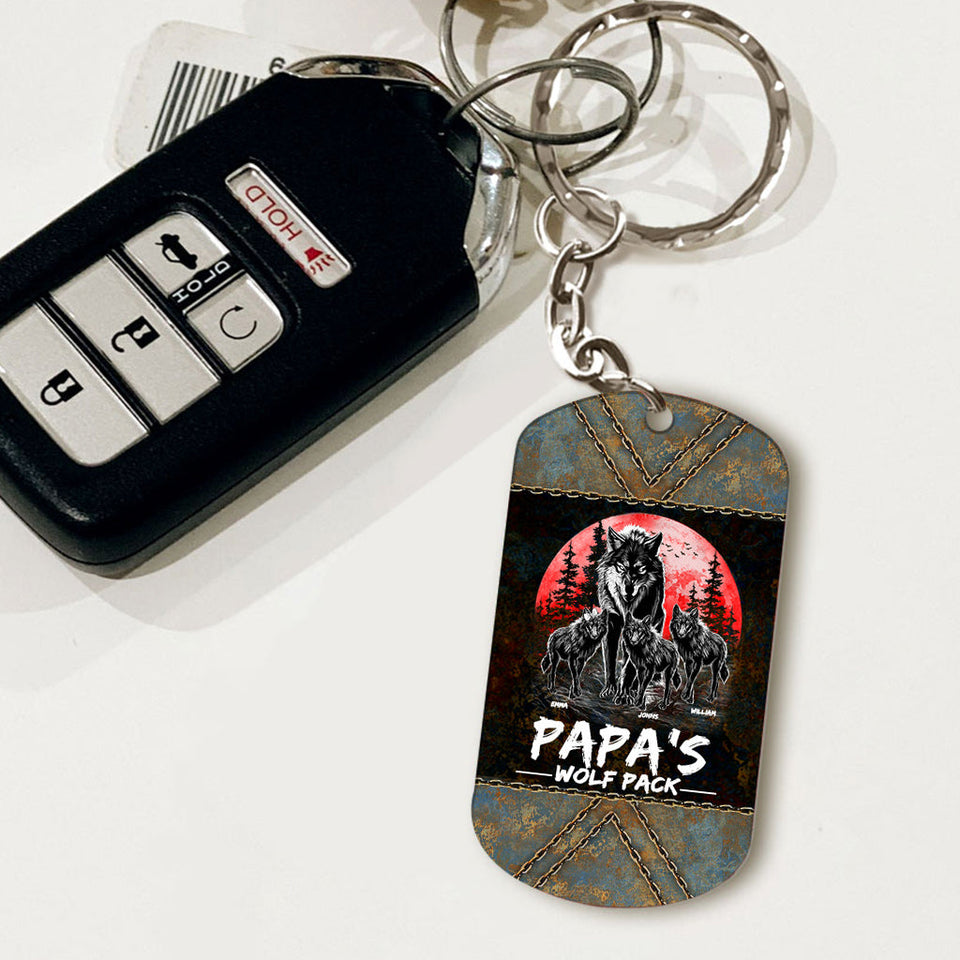 Grandpa's Wolf Pack Red Full Moon - Personalized Grandpa Stainless Steel Keychain