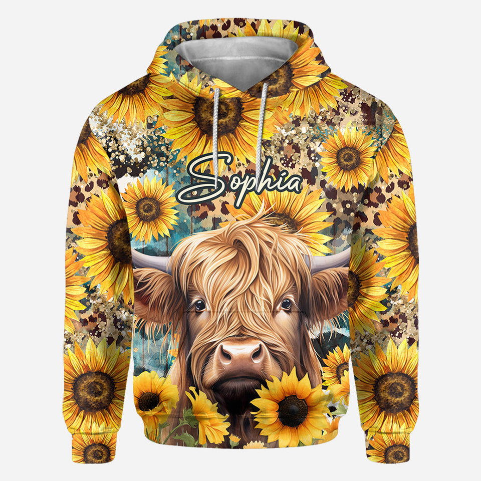 Highland Cow Among Sunflowers - Personalized All Over Shirt