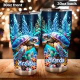 Ocean Turtle Seashells Starfish - Personalized Turtle Tumbler