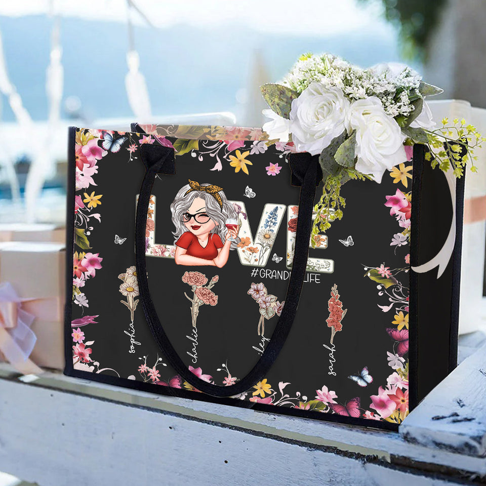 Love Grandma Mom Life - Personalized Grandma Canvas Tote Bag