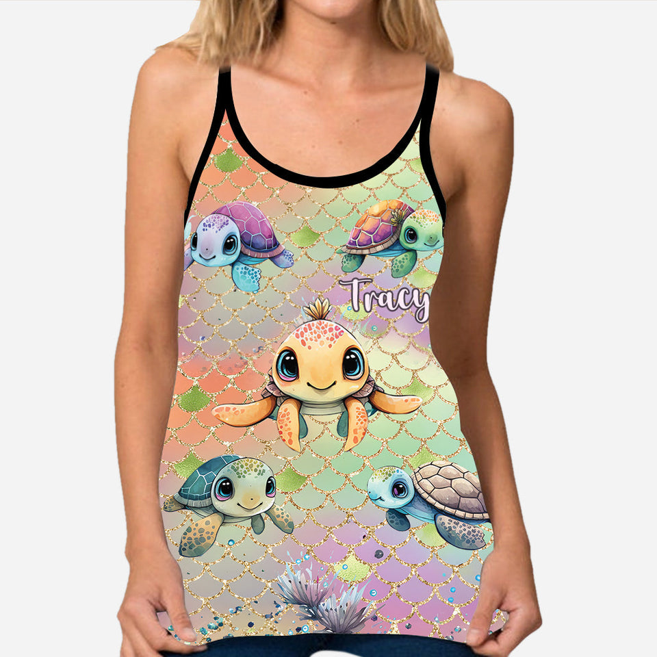 Colorful Turtle - Personalized Turtle Cross Tank Top and Leggings