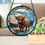 Love Highland Cow - Personalized Stained Glass Suncatcher