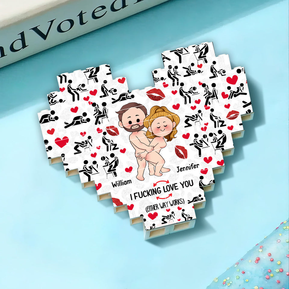 I love you - Personalized Couple Heart Building Brick Blocks Printed On Both Sides