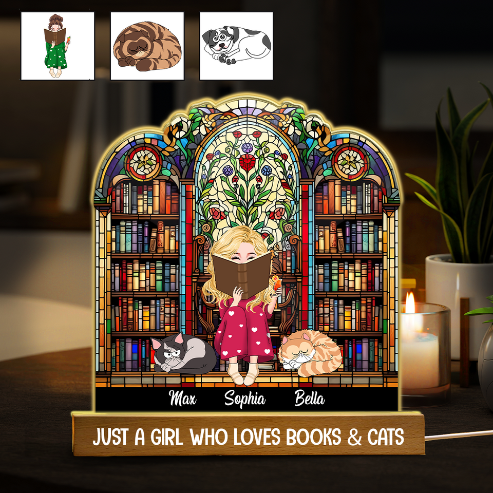 Just A Girl Who Loves Books & Pets - Personalized Book Shaped Led Night Light