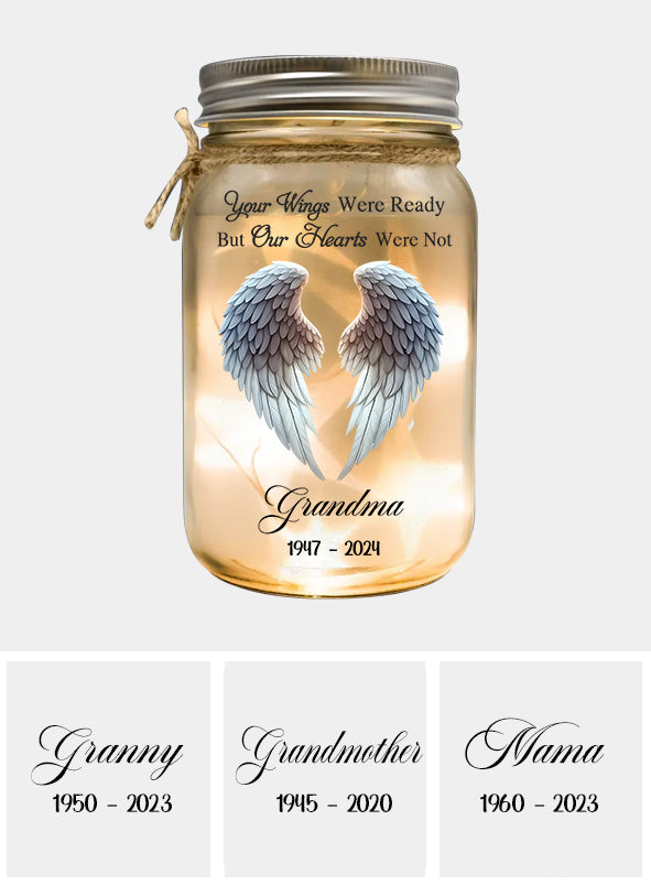 Magnifiques ailes d'ange - Lampe commémorative personnalisée en bocal Mason