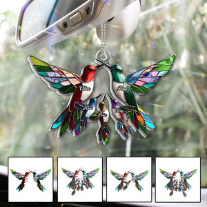 Family Members Hummingbirds Beautiful Birds - Personalized Family Custom Shaped Car Ornament