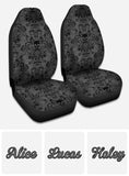 Black & Gray Floral Skull - Personalized Skull Seat Covers