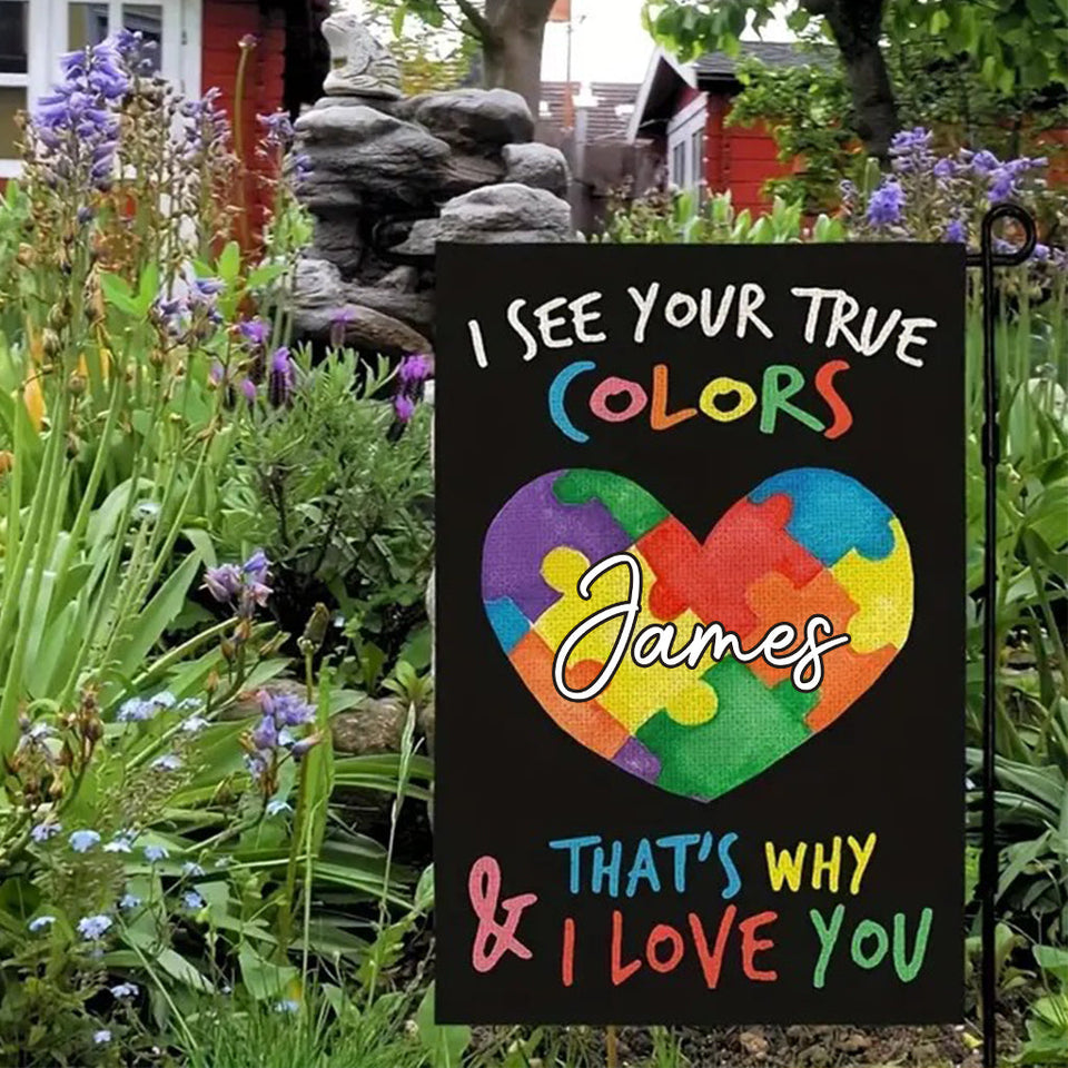 Je vois tes vraies couleurs - Drapeau de jardin personnalisé pour la sensibilisation à l'autisme