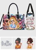 I Became A Hairstylist Because Your Beauty Is Worth My Time - Personalized Hairdresser Leather Handbag