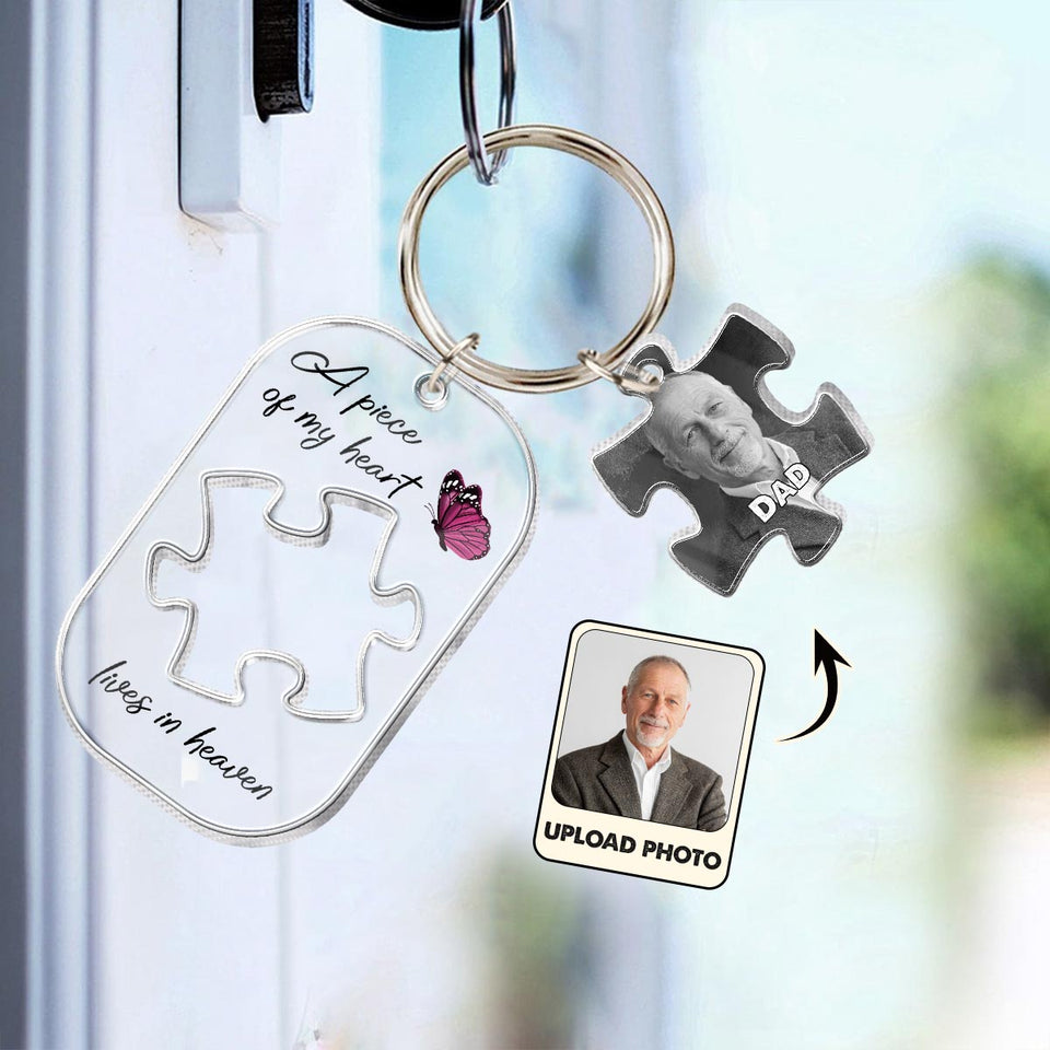 Un morceau de mon cœur vit au ciel - Porte-clés commémoratif personnalisé avec breloques