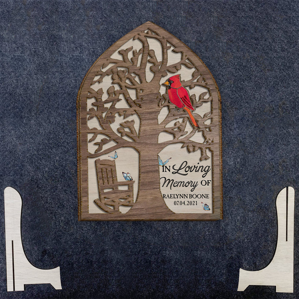 Fauteuil commémoratif Cardinal rouge - Plaque commémorative personnalisée en bois double couche
