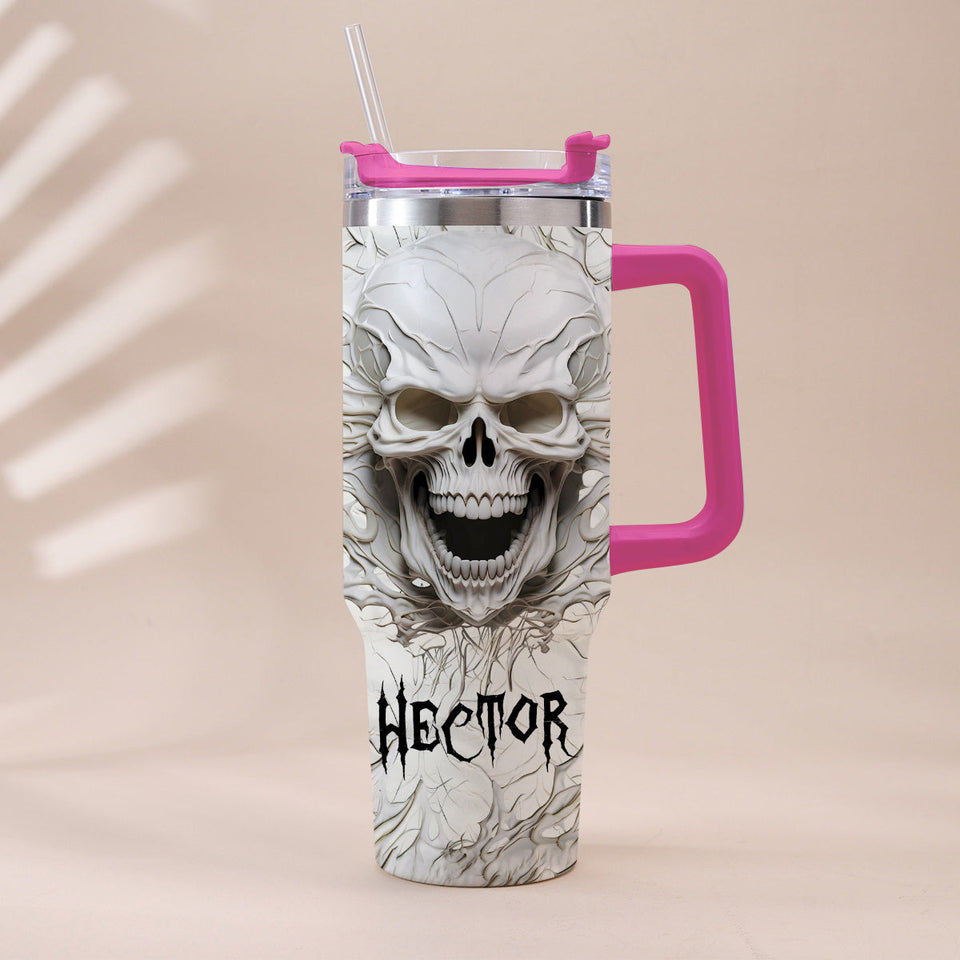 White Skull 3D Version - Personalized Skull Tumbler With Handle