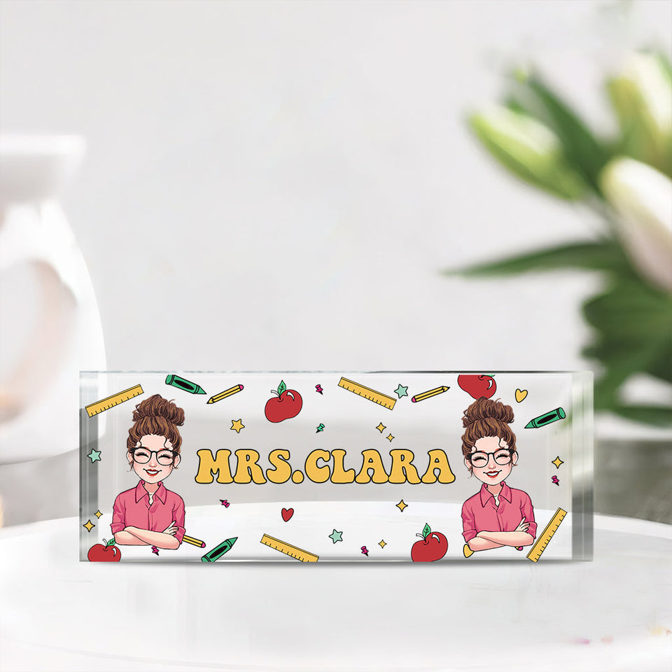 Teacher Desk Name Plate - Personalized Teacher Custom Shaped Acrylic Plaque
