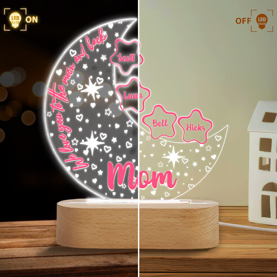 We Love You To The Moon And Back - Personalized Grandma Shaped Plaque Light Base