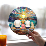 Happy Couple Enjoying Romantic Beach - Personalized Family Window Hanging Suncatcher Ornament