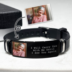 Bracelet commémoratif personnalisé avec photo gravée « Je te porterai dans mes bras »