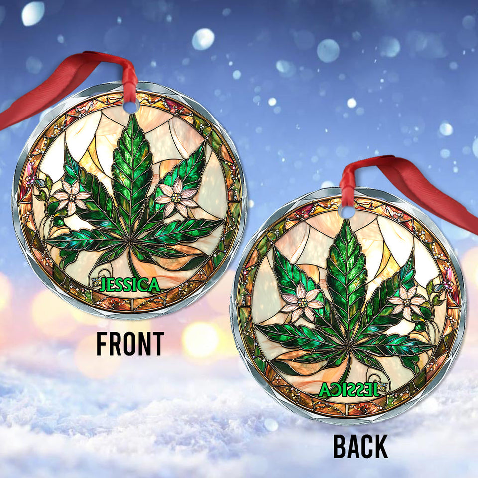High Christmas - Personalized Weed Round Shaped Glass Ornament
