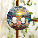 Happy Couple Enjoying Romantic Beach - Personalized Family Window Hanging Suncatcher Ornament