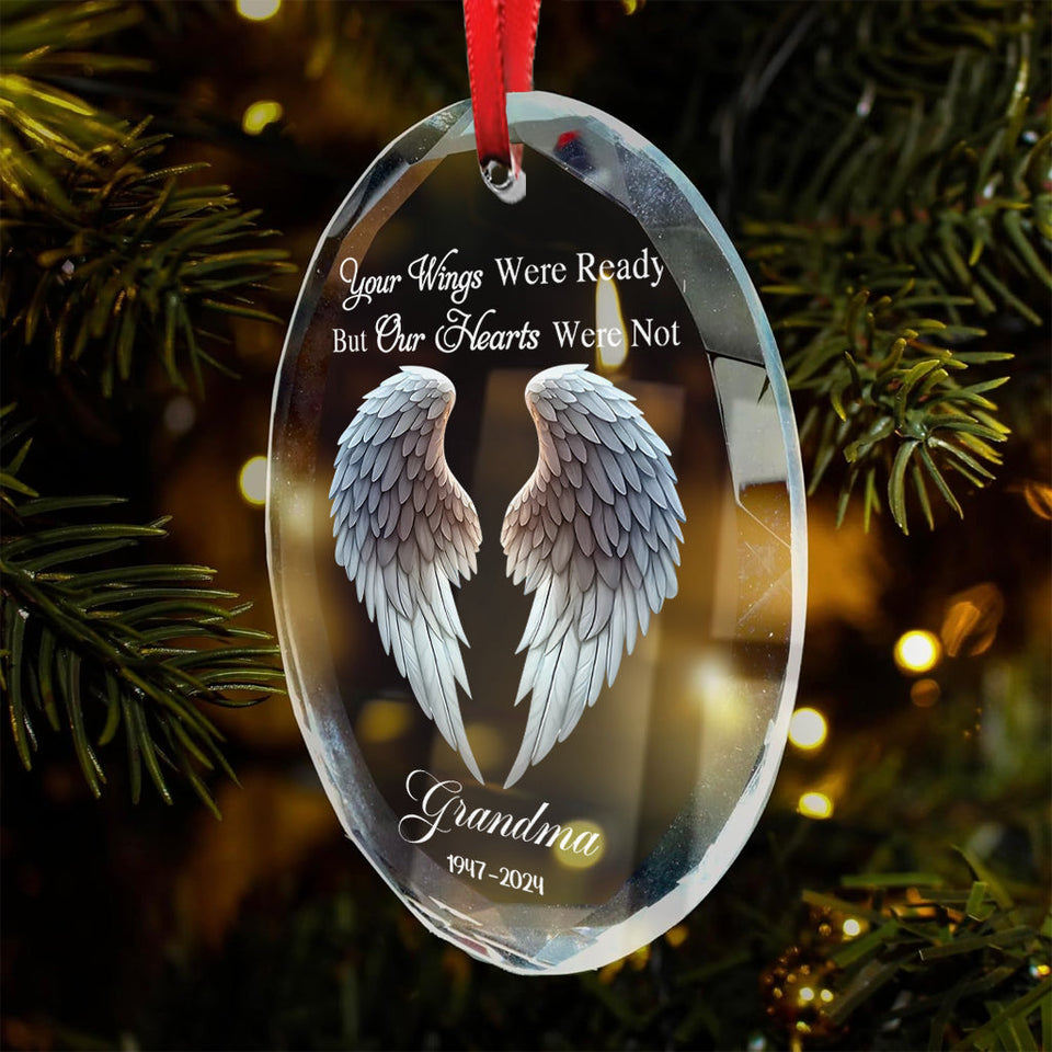 Magnifiques ailes d'ange - Ornement commémoratif ovale en verre personnalisé