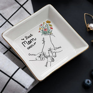 Mom And Children Hands Line Art - Personalized Mother Jewelry Dish