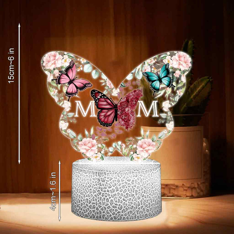 Mother And Children Butterflies - Personalized Mother Shaped Plaque Light Base
